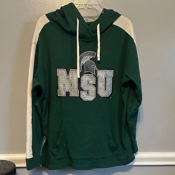 PINK Victoria's Secret Tops - PINK Victoria's Secret MSU Green Hoodie with White Sleeves